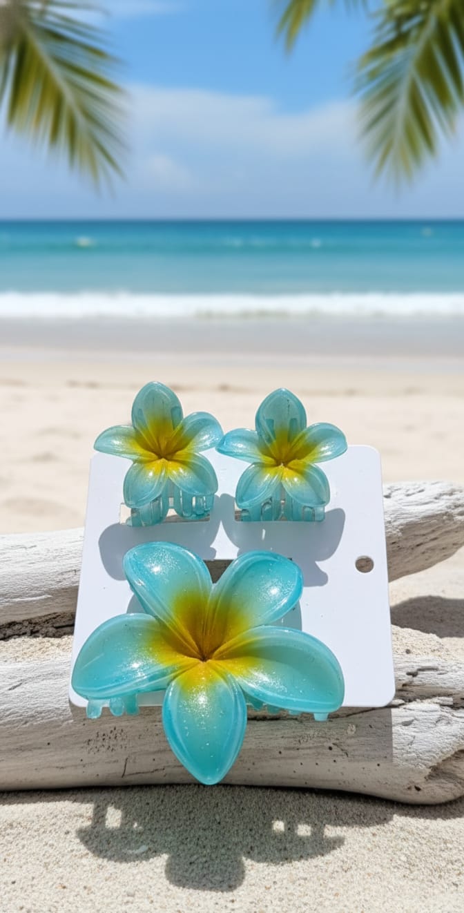 Tropical Flower Design Plastic Hair Claw Clip for Girls & Women