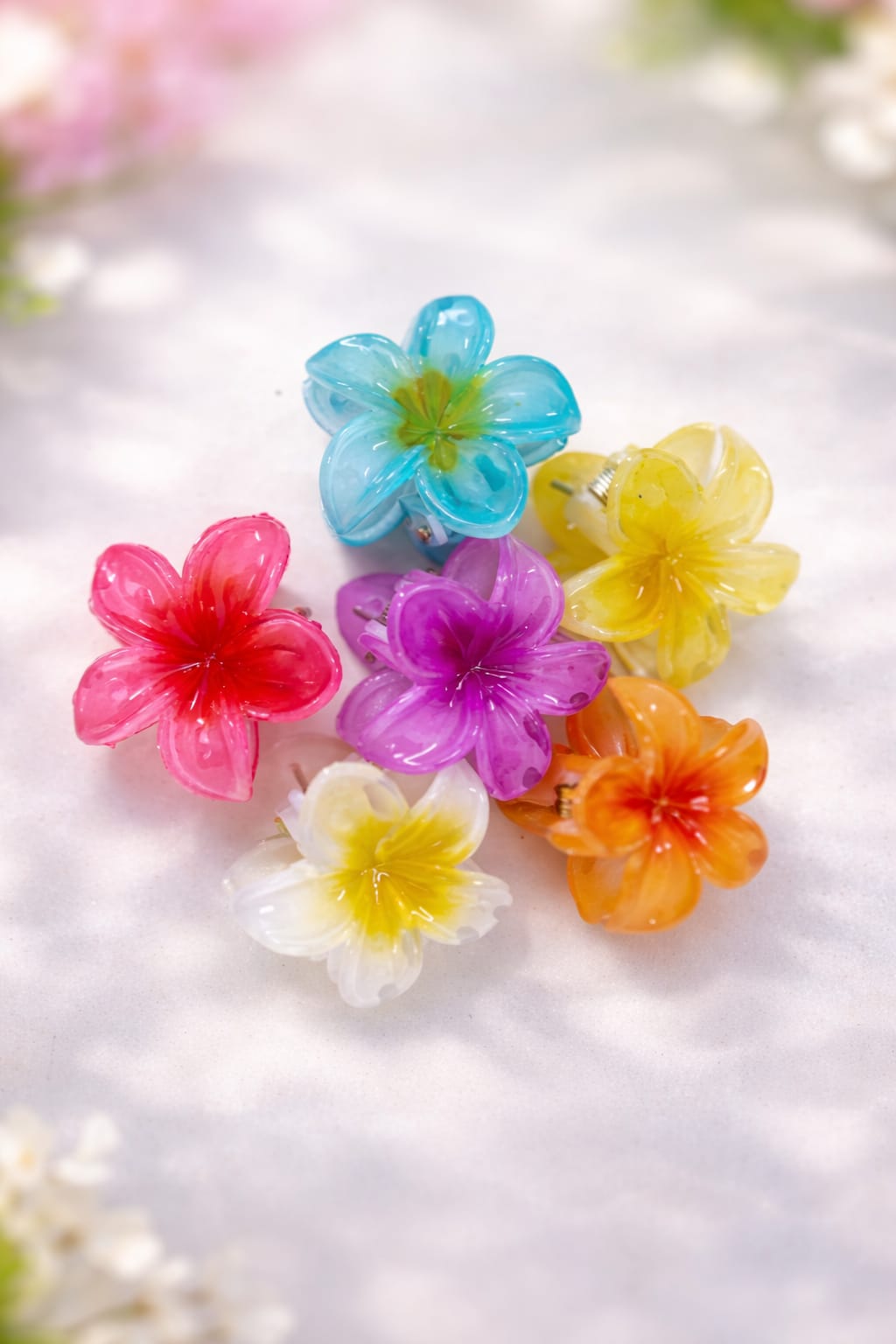 Colorful Flower Design Plastic Hair Claw Clips for Girls & Women combo 6