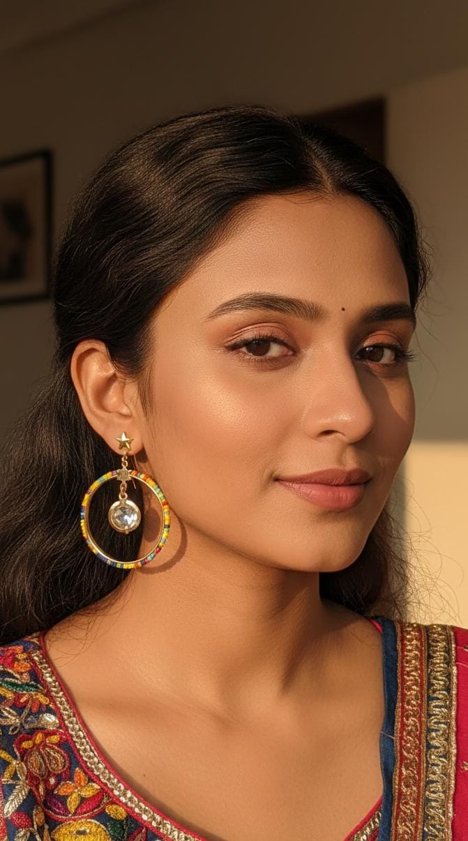 Stylish Multicolor Beads Hoop Earring - Image 2