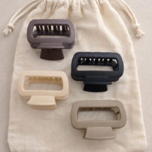 World Haven Matte Rectangle Hair Claw Clips for Women | Strong Grip Large Clutcher | Neutral Shades | Pack of 4